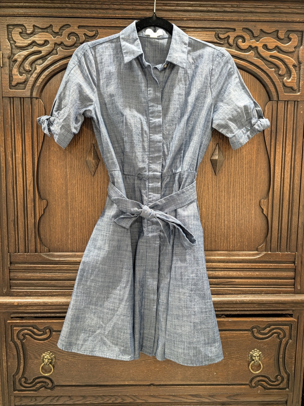 Calvin Klein Light Blue Chambray Tie-Waist Midi Dress